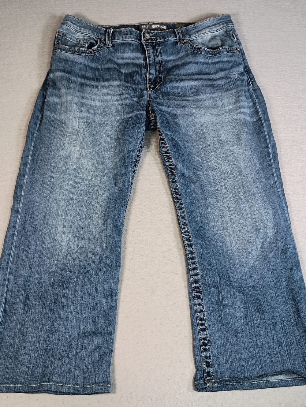 BKE Tyler Bootleg Men’s 38S Western Y2K Faded Whiskered Cowboy Distressed Jeans